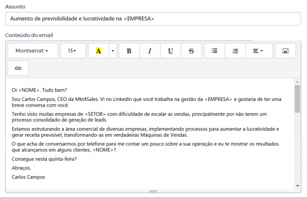 fluxos de cadência de vendas: exemplo de cold mail de vendas mkt4sales